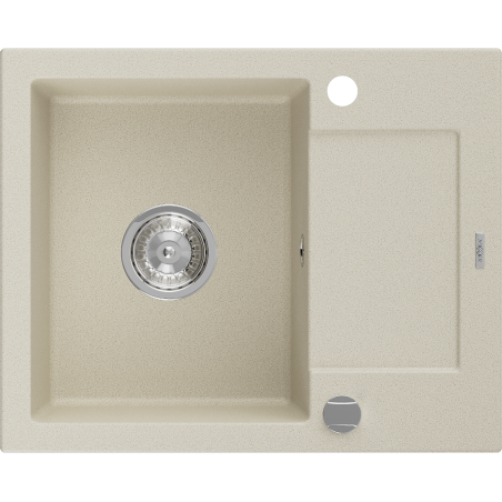 Mexen Enzo granitový dřez 1-komorový s odkapávačem 576 x 465 mm, béžový, sifon chrom - 6506571005-69