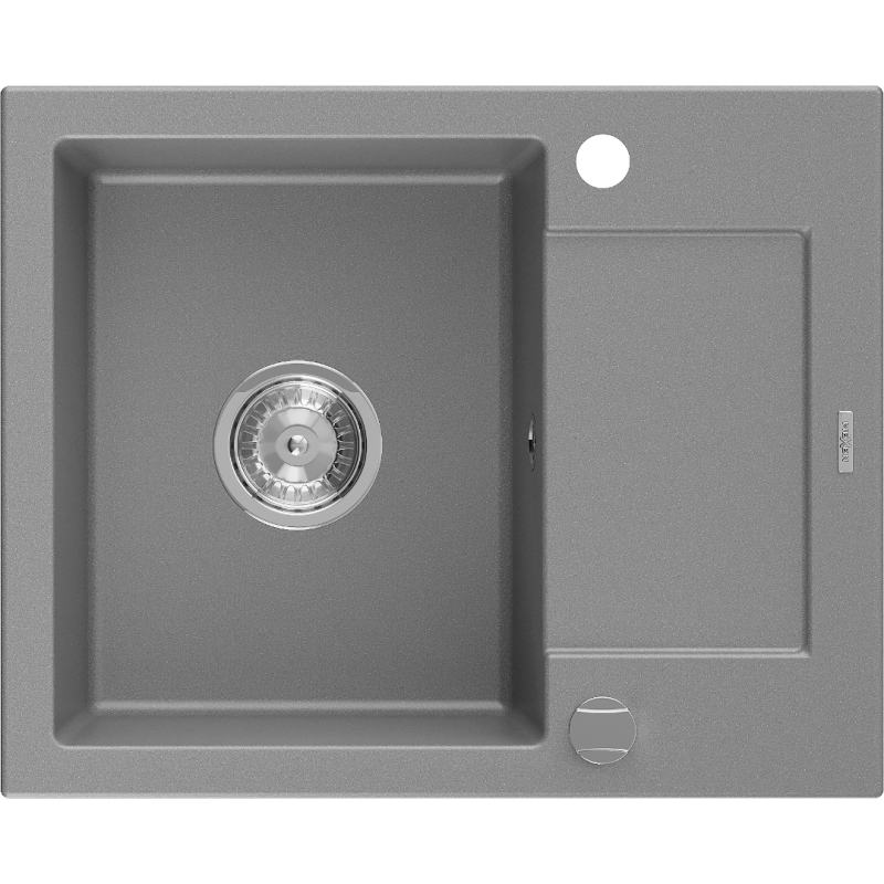 Mexen Enzo granitový dřez 1-komorový s odkapávačem 576 x 465 mm, šedý, sifon chrom - 6506571005-71