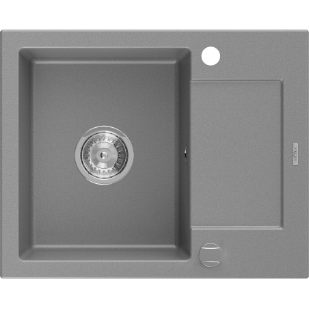 Mexen Enzo granitový dřez 1-komorový s odkapávačem 576 x 465 mm, šedý, sifon chrom - 6506571005-71