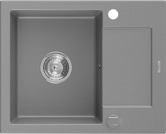Mexen Enzo granitový jednodřez s odkapávačem 576 x 465 mm, šedý, sifon chrom - 6506571005-71