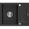Mexen Enzo granitový dřez s odkapávačem, 1-komorový, 576 x 465 mm, černý/stříbrný metalik, sifon chrom - 6506571005-73