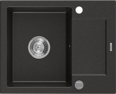 Mexen Enzo granitový dřez s 1 komorou a odkapávačem 576 x 465 mm, černý/zlatý metalík, sifon chrom - 6506571005-75