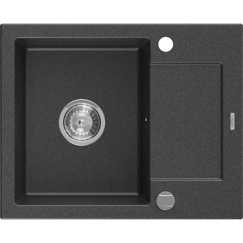 Mexen Enzo granitový dřez s 1 komorou a odkapávačem 576 x 465 mm, černý tečkovaný, sifon chrom - 6506571005-76