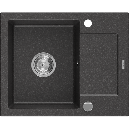 Mexen Enzo granitový dřez s 1 komorou a odkapávačem 576 x 465 mm, černý tečkovaný, sifon chrom - 6506571005-76