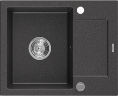 Mexen Enzo granitový dřez s 1 komorou a odkapávačem 576 x 465 mm, černý tečkovaný, sifon chrom - 6506571005-76