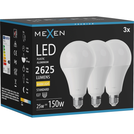 Mexen Nova 3x LED žárovka E27, A95, 25W, Teplá - 3000K, 2625 lm - L100-E27-2530-01x03