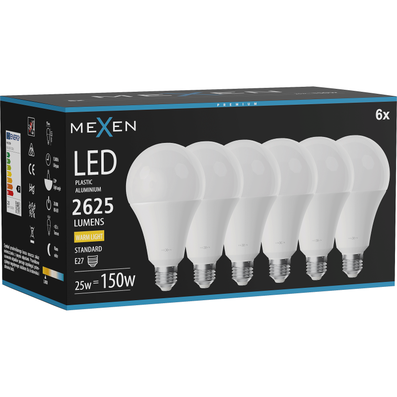 Mexen Nova 6x LED žárovka E27, A95, 25W, Teplá - 3000K, 2625 lm - L100-E27-2530-01x06
