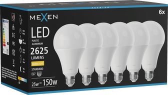 Mexen Nova 6x LED žárovka E27, A95, 25W, Teplá - 3000K, 2625 lm - L100-E27-2530-01x06