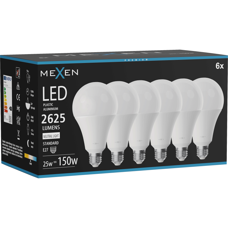 Mexen Nova 6x LED žárovka E27, A95, 25W, Neutrální - 4000K, 2625 lm - L100-E27-2540-01x06