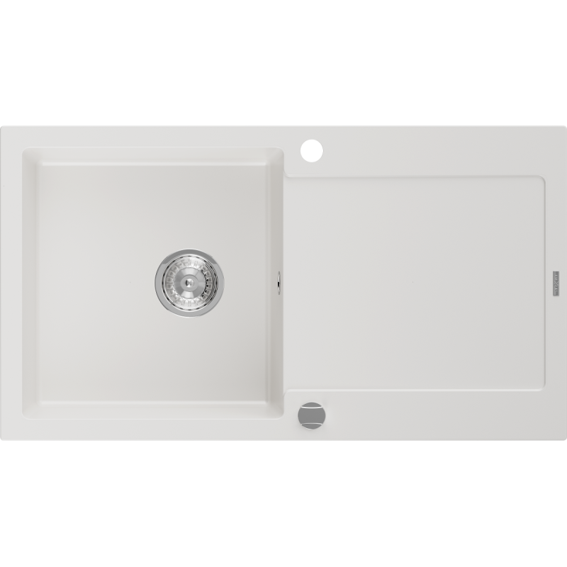 Mexen Leo granitový dřez 1-komorový s odkapávačem 900 x 500 mm, bílý, sifon chrom - 6501901010-20
