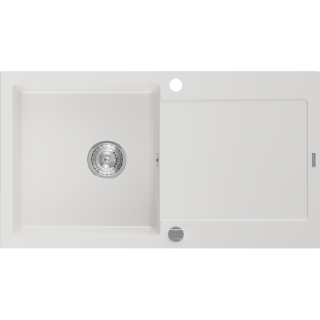 Mexen Leo granitový dřez 1-komorový s odkapávačem 900 x 500 mm, bílý, sifon chrom - 6501901010-20
