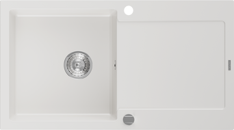 Mexen Leo granitový dřez 1-komorový s odkapávačem 900 x 500 mm, bílý, sifon chrom - 6501901010-20
