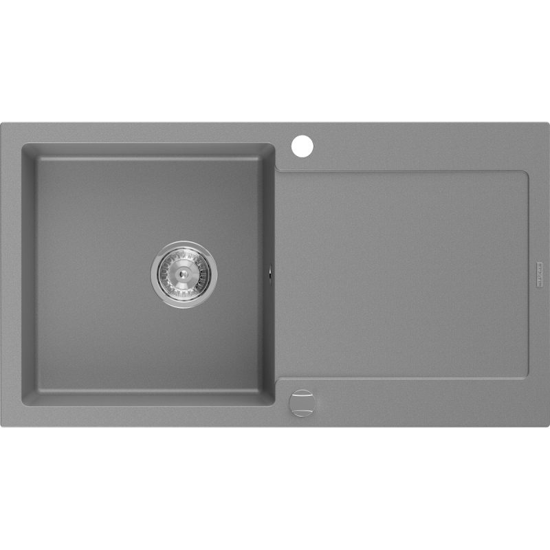 Mexen Leo granitový dřez s 1 komorou a odkapávačem 900 x 500 mm, šedý, sifon chrom - 6501901010-71