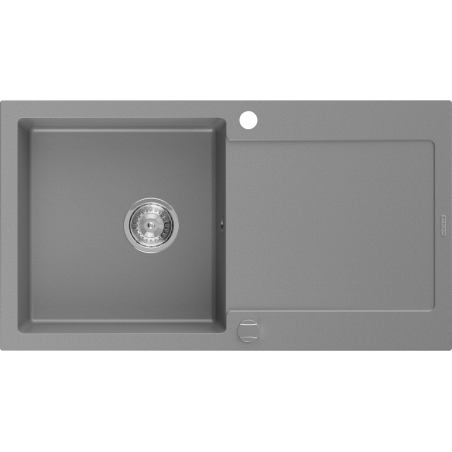 Mexen Leo granitový dřez s 1 komorou a odkapávačem 900 x 500 mm, šedý, sifon chrom - 6501901010-71