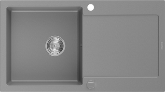 Mexen Leo granitový dřez s 1 komorou a odkapávačem 900 x 500 mm, šedý, sifon chrom - 6501901010-71