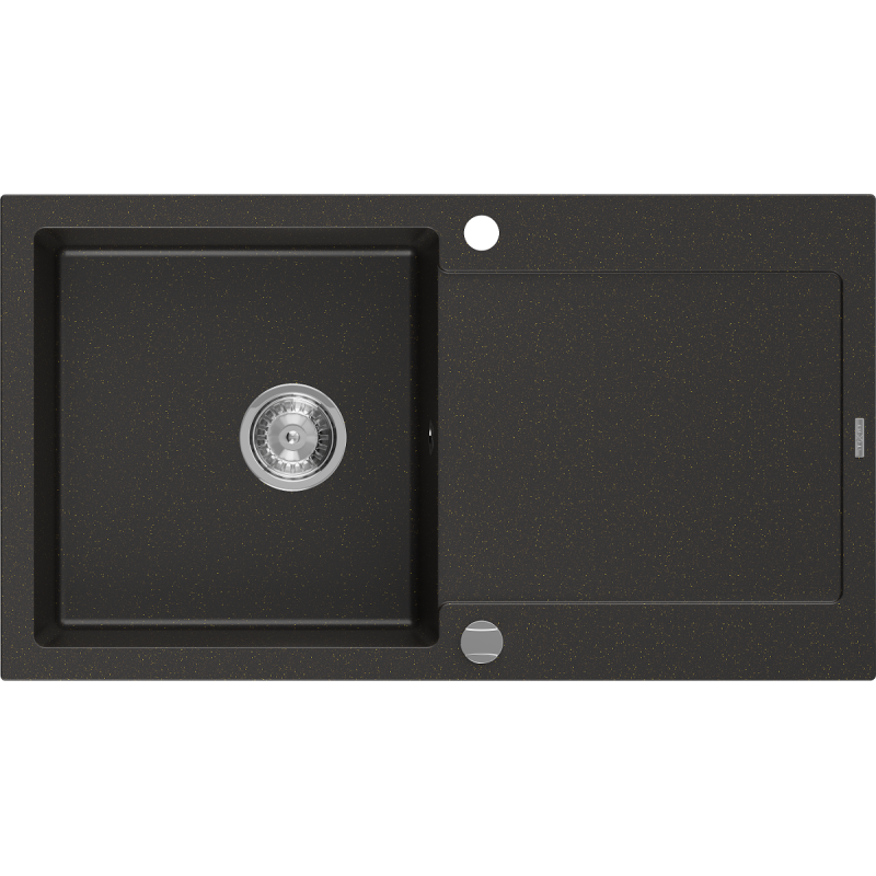Mexen Leo granitový dřez s 1 komorou a odkapávačem 900 x 500 mm, černý/zlatý metalik, sifon chrom - 6501901010-75