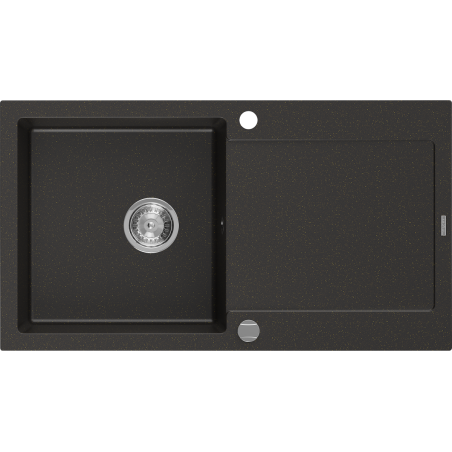 Mexen Leo granitový dřez s 1 komorou a odkapávačem 900 x 500 mm, černý/zlatý metalik, sifon chrom - 6501901010-75