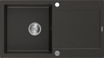 Mexen Leo granitový dřez s 1 komorou a odkapávačem 900 x 500 mm, černý/zlatý metalik, sifon chrom - 6501901010-75