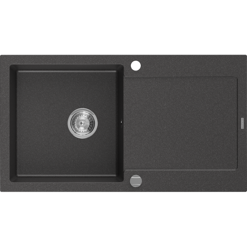 Mexen Leo granitový dřez s 1 komorou a odkapávačem 900 x 500 mm, černý skvrnitý, chromový sifon - 6501901010-76