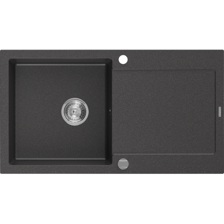 Mexen Leo granitový dřez s 1 komorou a odkapávačem 900 x 500 mm, černý skvrnitý, chromový sifon - 6501901010-76