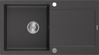 Mexen Leo granitový dřez s 1 komorou a odkapávačem 900 x 500 mm, černý skvrnitý, chromový sifon - 6501901010-76