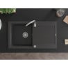 Mexen Leo granitový dřez s 1 komorou a odkapávačem 900 x 500 mm, černý skvrnitý, chromový sifon - 6501901010-76
