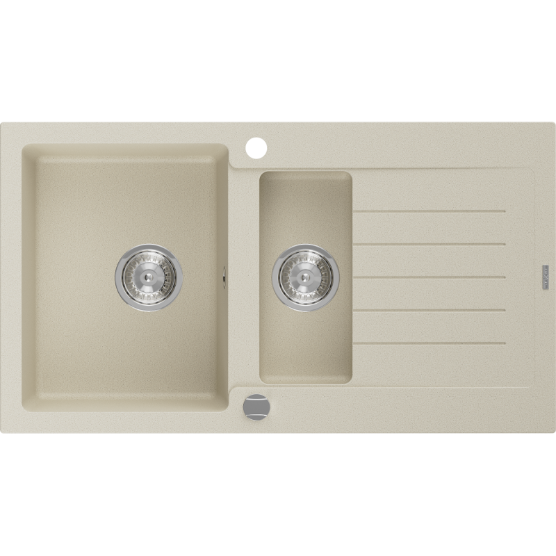 Mexen Matias granitový dřez 1,5-komorový s odkapávačem 900 x 505 mm, béžový, sifon chrom - 6502901505-69