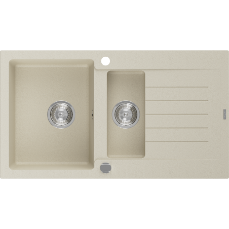 Mexen Matias granitový dřez 1,5-komorový s odkapávačem 900 x 505 mm, béžový, sifon chrom - 6502901505-69