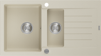Mexen Matias granitový dřez 1,5-komorový s odkapávačem 900 x 505 mm, béžový, sifon chrom - 6502901505-69