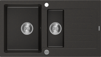 Mexen Matias granitový dřez 1,5-komorový s odkapávačem 900 x 505 mm, černý/zlatý metalík, sifon chrom - 6502901505-75