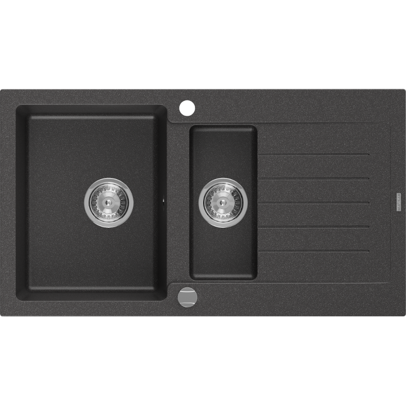 Mexen Matias žulový dřez 1,5-dřez s odkapávačem 900 x 505 mm, černý s tečkami, sifon chrom - 6502901505-76