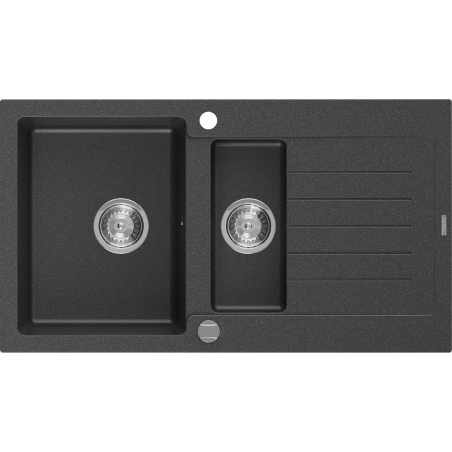 Mexen Matias žulový dřez 1,5-dřez s odkapávačem 900 x 505 mm, černý s tečkami, sifon chrom - 6502901505-76