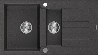 Mexen Matias žulový dřez 1,5-dřez s odkapávačem 900 x 505 mm, černý s tečkami, sifon chrom - 6502901505-76