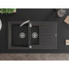 Mexen Matias granitový dřez 1,5-komorový s odkapávačem 900 x 505 mm, černý skvrnitý, sifon chrom - 6502901505-76