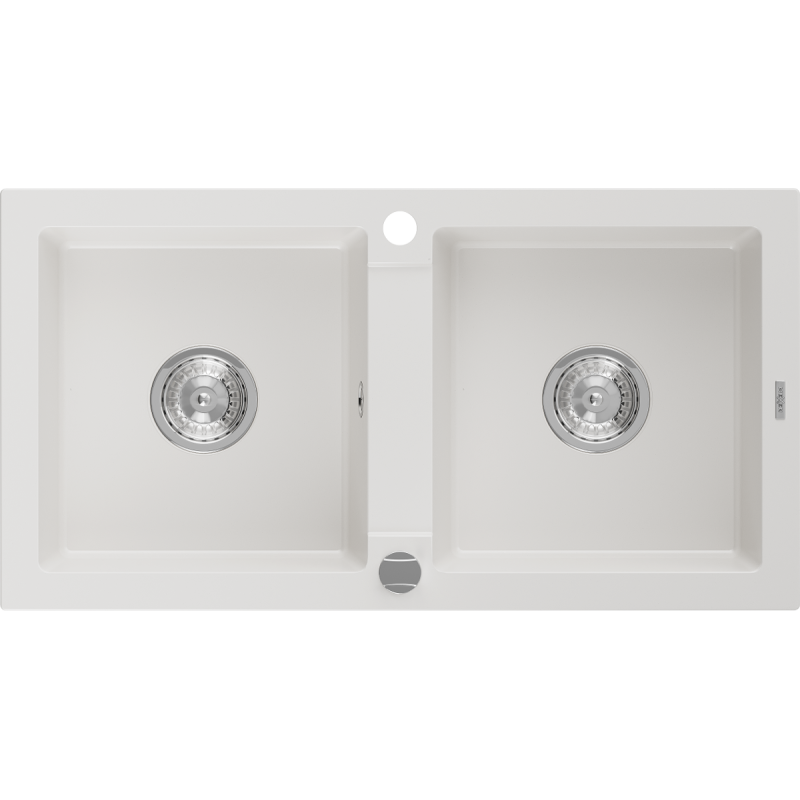 Mexen Mario granitový dřez dvoukomorový 820 x 436 mm, bílý, sifon chrom - 6504822000-20