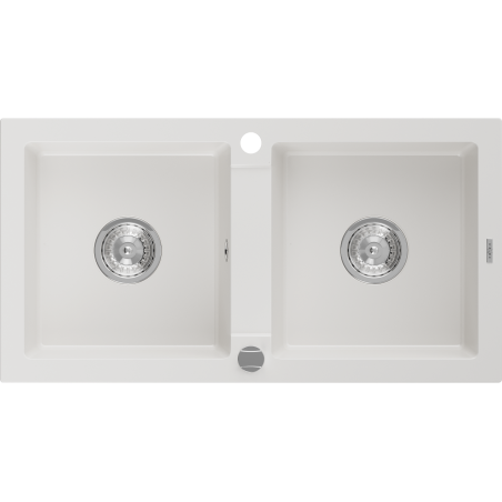 Mexen Mario granitový dřez dvoukomorový 820 x 436 mm, bílý, sifon chrom - 6504822000-20