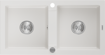 Mexen Mario granitový dřez dvoukomorový 820 x 436 mm, bílý, sifon chrom - 6504822000-20