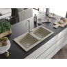 Mexen Mario granitový dřez dvoukomorový 820 x 436 mm, béžový, sifon chrom - 6504822000-69