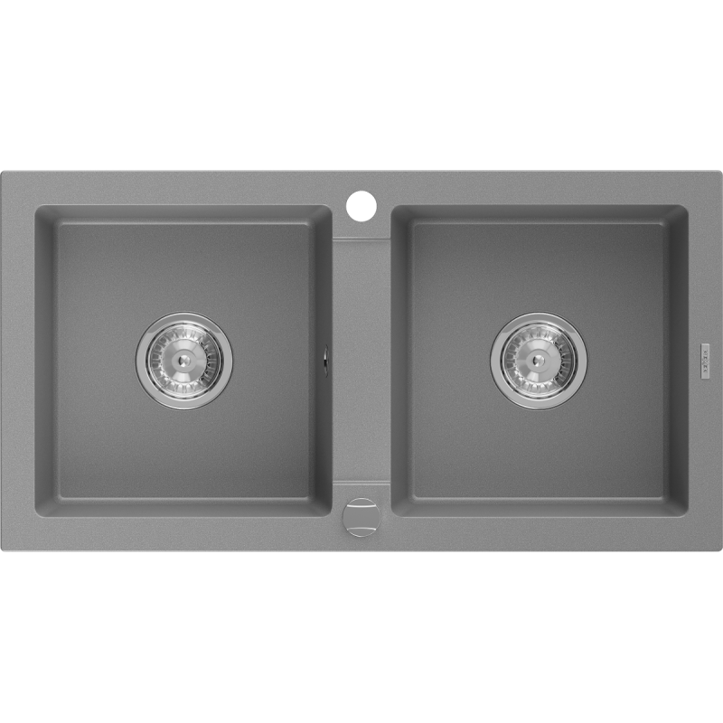 Mexen Mario dvoukomorový žulový dřez 820 x 436 mm, šedý, chromovaný sifon - 6504822000-71