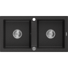 Mexen Mario granitový dřez 2komorový 820 x 436 mm, černý/stříbrný metalický, sifon chrom - 6504822000-73