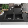 Mexen Mario granitový dřez 2komorový 820 x 436 mm, černý/stříbrný metalický, sifon chrom - 6504822000-73