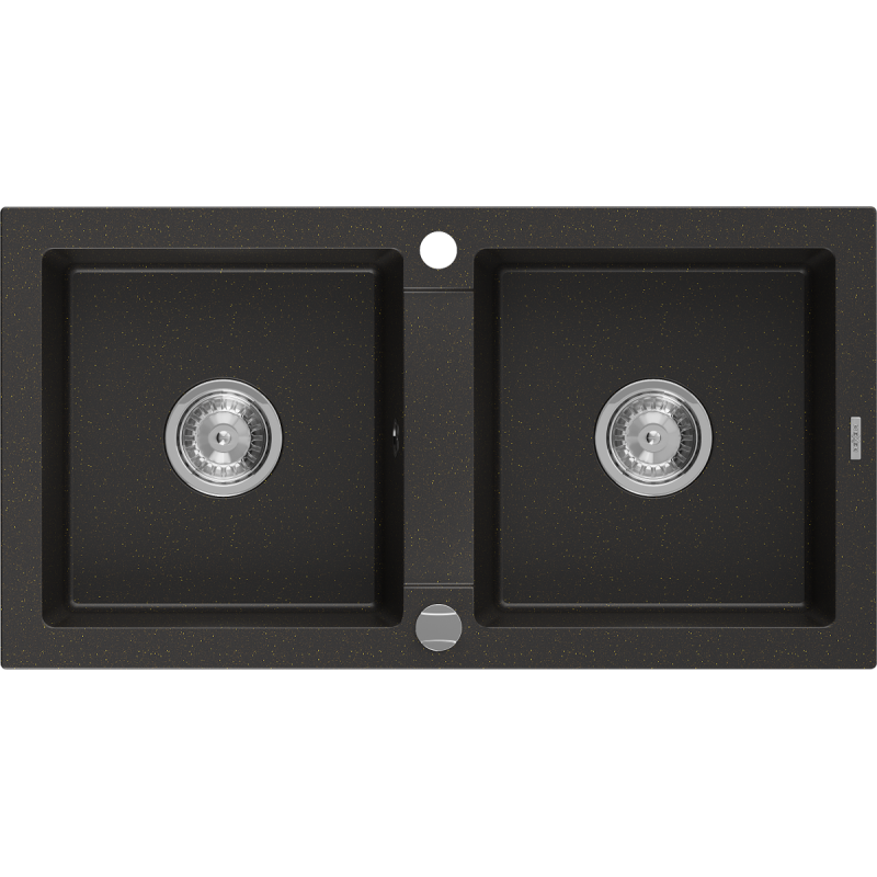 Mexen Mario dvoukomorový kuchyňský dřez 820 x 436 mm, černý/zlatý metalík, sifon chrom - 6504822000-75