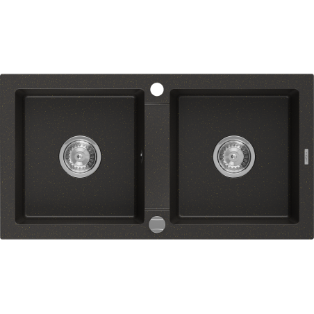 Mexen Mario dvoukomorový kuchyňský dřez 820 x 436 mm, černý/zlatý metalík, sifon chrom - 6504822000-75