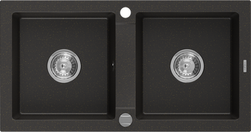 Mexen Mario dvoukomorový kuchyňský dřez 820 x 436 mm, černý/zlatý metalík, sifon chrom - 6504822000-75