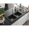 Mexen Mario granitový dřez 2-komorový 820 x 436 mm, černý/zlatý metalický, sifon chrom - 6504822000-75