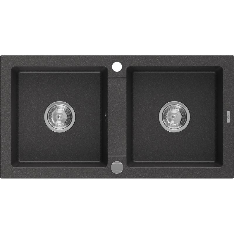 Mexen Mario granitový dřez 2-komorový 820 x 436 mm, černý s tečkami, chrom sifon - 6504822000-76