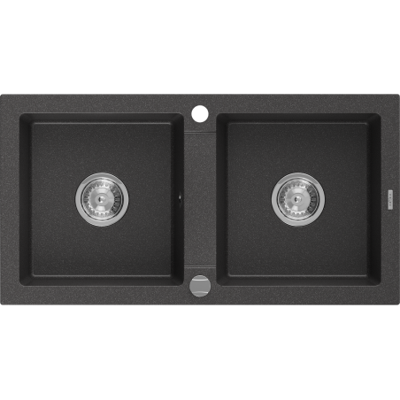 Mexen Mario granitový dřez 2-komorový 820 x 436 mm, černý s tečkami, chrom sifon - 6504822000-76