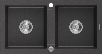 Mexen Mario granitový dřez 2-komorový 820 x 436 mm, černý s tečkami, chrom sifon - 6504822000-76