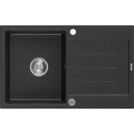 Mexen Bruno jednokomorový granitový dřez s odkapávačem 795 x 495 mm, černý/stříbrný metalik, sifon chrom- 6513791010-73
