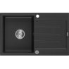 Mexen Bruno jednokomorový granitový dřez s odkapávačem 795 x 495 mm, černý/stříbrný metalik, sifon chrom- 6513791010-73